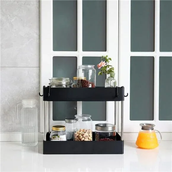 Under Sink Shelf Organizer Rack, 2 Tier Storage Rack for Kitchen, Cabinet Shelf Closet Accessories
